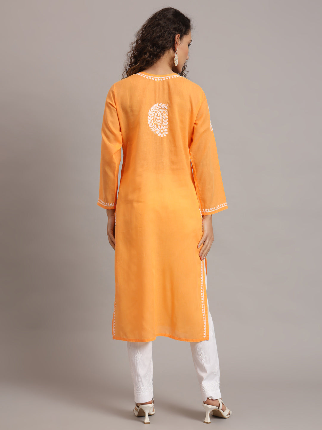 Hand Embroidered Chikankari Cotton Straight Kurta-Pc3561 Darkgoldenrod