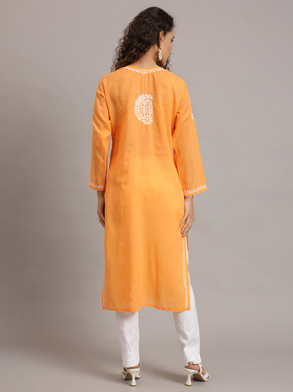 Hand Embroidered Chikankari Cotton Straight Kurta-Pc3561 Darkgoldenrod