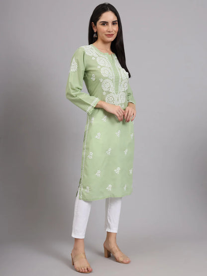 Women Hand Embroidered Lucknowi Chikankari Cotton Ethnic Motifs Kurta PC3997 Green