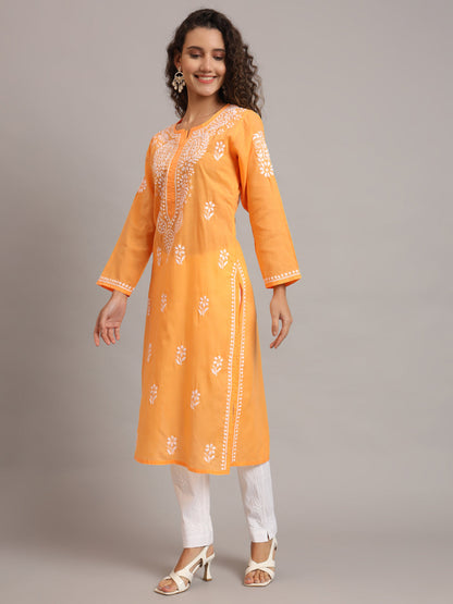 Hand Embroidered Chikankari Cotton Straight Kurta-Pc3561 Darkgoldenrod