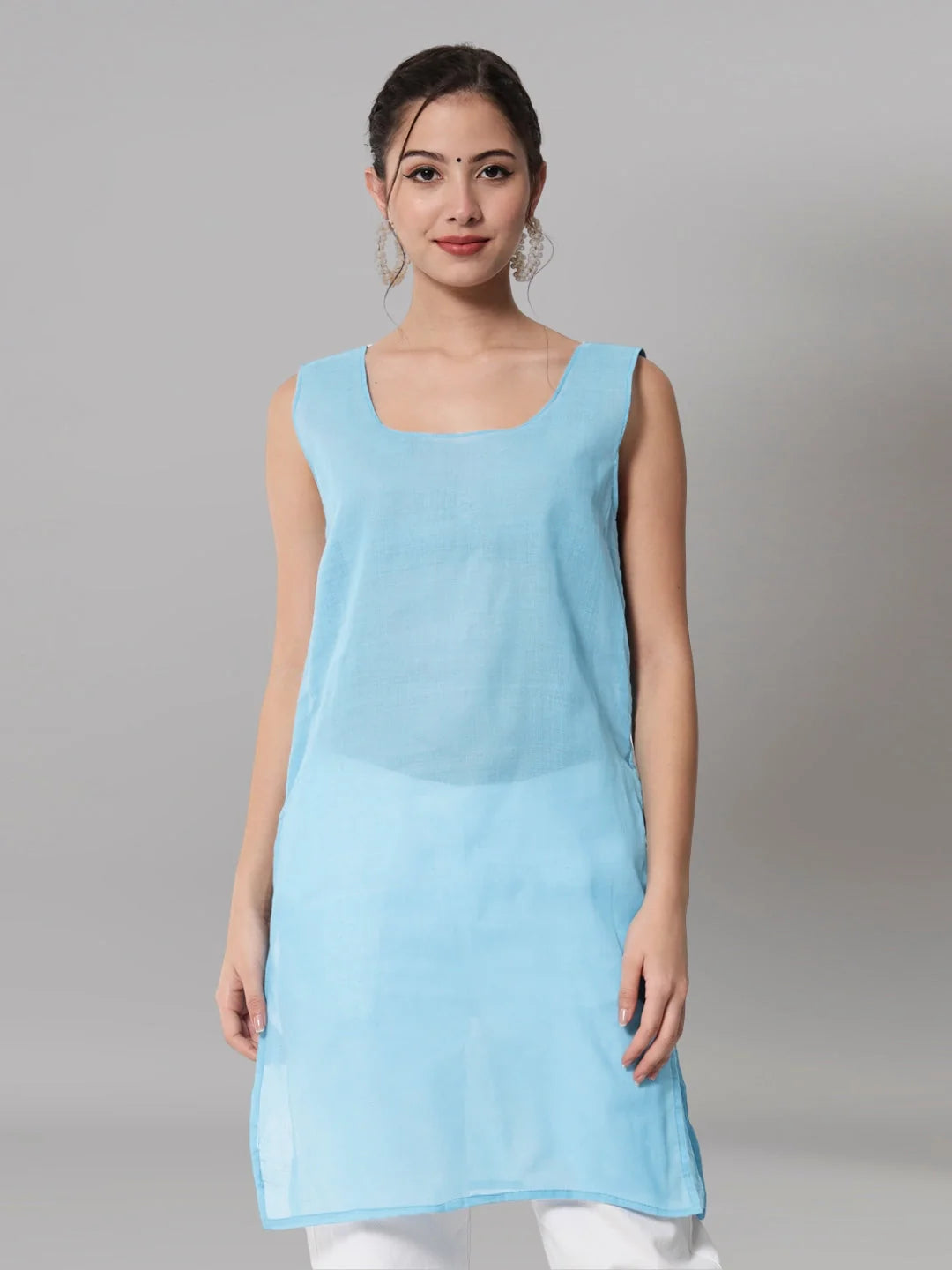 Women Hand Embroidered Chikankari Georgette Straight Kurta with Matching Slip- PC3545 Skyblue