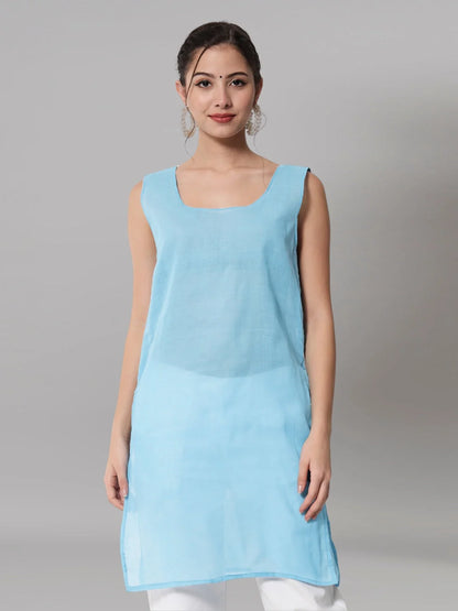 Women Hand Embroidered Chikankari Georgette Straight Kurta with Matching Slip- PC3545 Skyblue