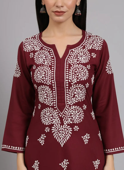 Women Hand Embroidered Lucknowi Chikankari Cotton Ethnic Motifs Kurta PC3997 Bottlegreen