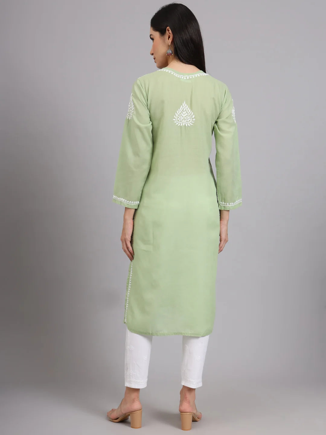 Women Hand Embroidered Lucknowi Chikankari Cotton Ethnic Motifs Kurta PC3997 Green